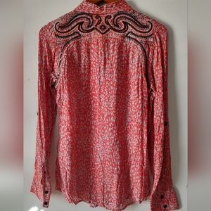 Cheetah print red and gray rhinestone button down